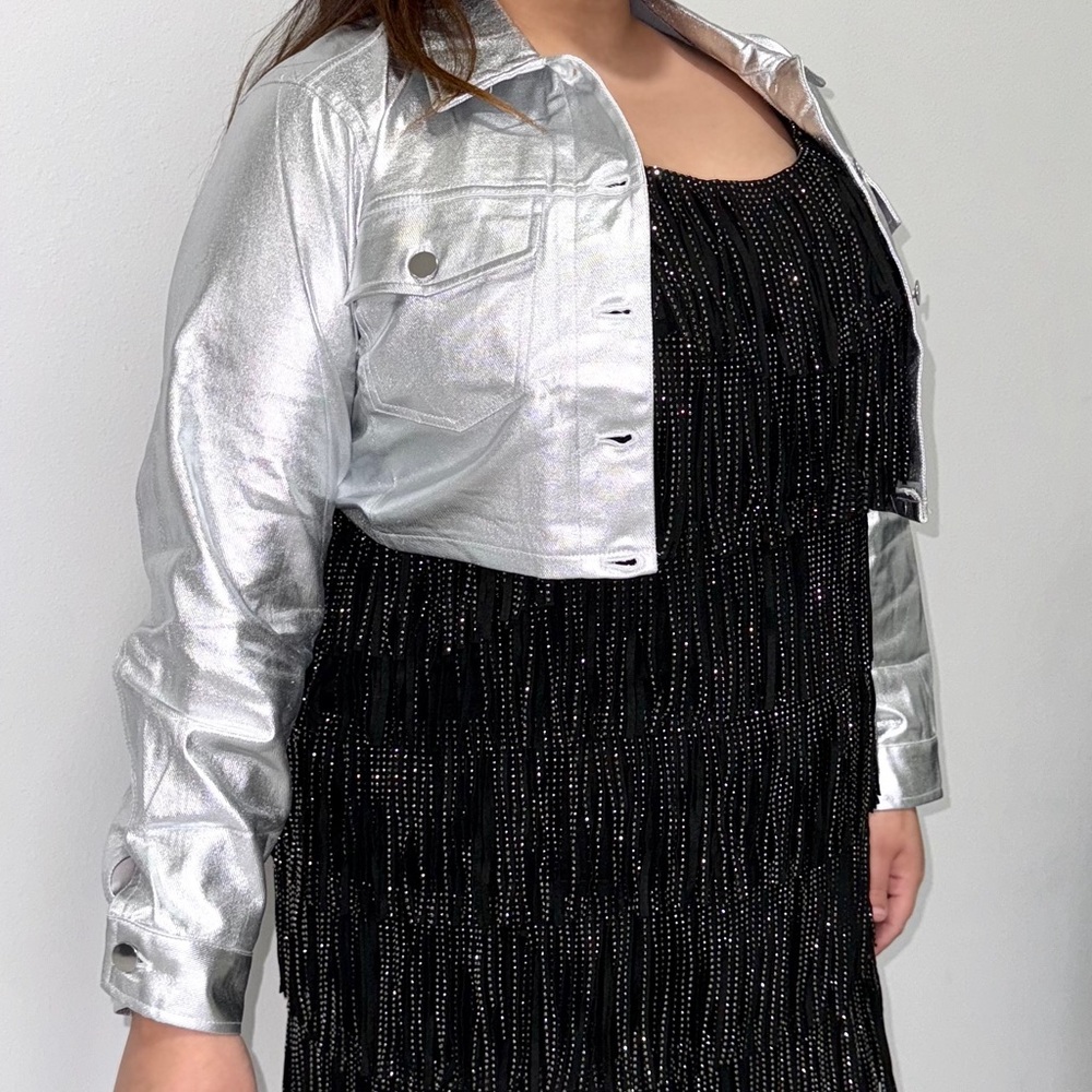 Metallic silver cropped jacket - Picture 3 of 9